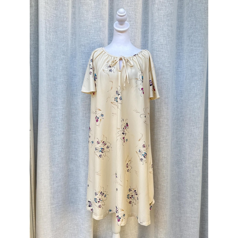 1960 cream color butterflies short sleeve stretch polyester dress